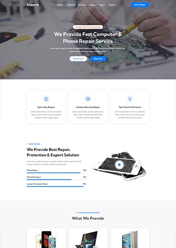 HTML5电脑手机维修服务网站前端静态模板