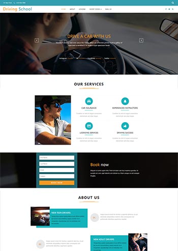 蓝色Bootstrap大气的国外驾校网站静态网页模板